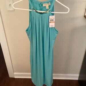 MICHAEL Michael Kors Turquoise Midi Dress with Gold Hardware on Neck